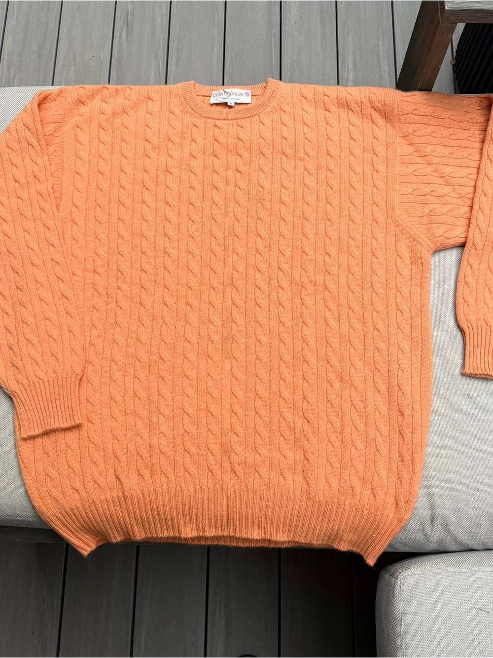 Clan Douglas Orange Cable-Knit cashmere Men’s Crewneck Sweater Quite luxury XL
